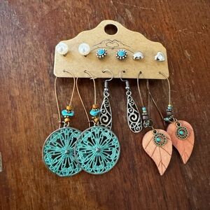 Turquoise & Copper Earring Set - Boho Mixed Metals